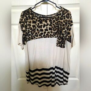 Leopard Print and Striped Women's Top